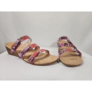 Vionic Dwyn Pink Snake Skin Print 3-strap Wedge‎ Sandals Women Size 11 381DWYN